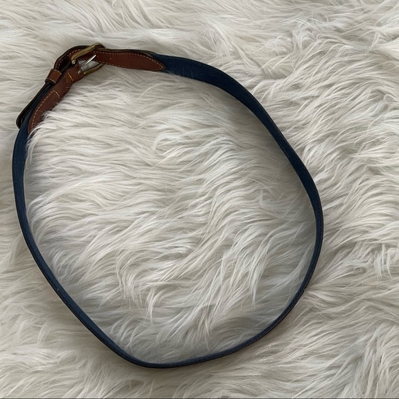 Men’s Navy Blue Brown Marlin Fish Print Solid Brass Belt 43” Length - Picture 2 of 5